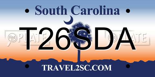 T26SDA South Carolina License Plate