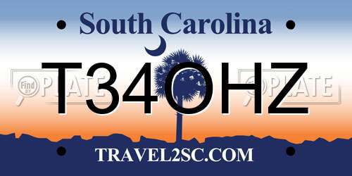 T34OHZ South Carolina License Plate