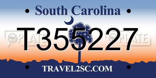 T355227 South Carolina License Plate
