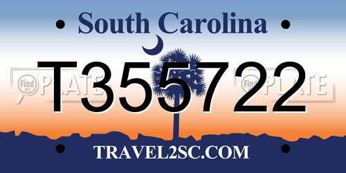 T355722 South Carolina License Plate