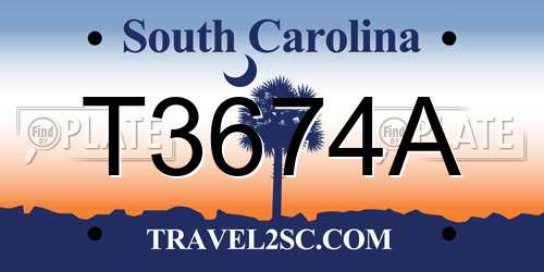T3674A South Carolina License Plate