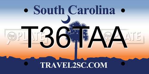 T36TAA South Carolina License Plate