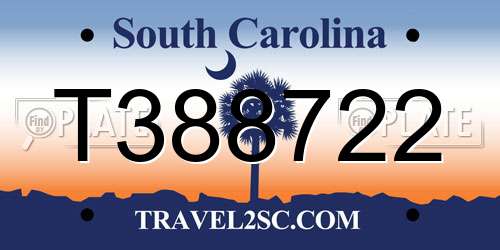 T388722 South Carolina License Plate