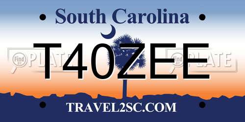 T40ZEE South Carolina License Plate