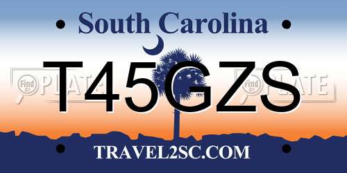 T45GZS South Carolina License Plate