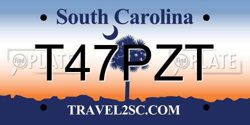 T47PZT South Carolina License Plate