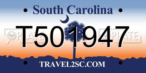 T501947 South Carolina License Plate