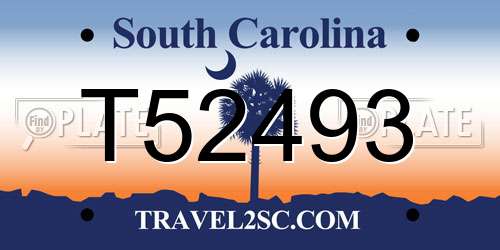 T52493 South Carolina License Plate