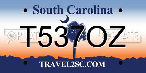 T537OZ South Carolina License Plate