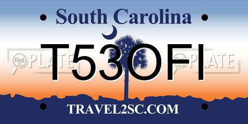 T53OFI South Carolina License Plate