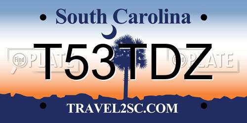 T53TDZ South Carolina License Plate