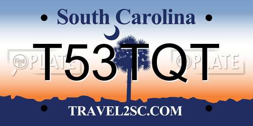 T53TQT South Carolina License Plate