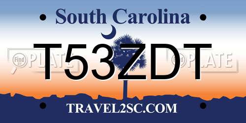 T53ZDT South Carolina License Plate