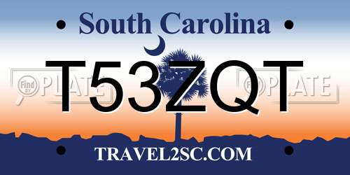 T53ZQT South Carolina License Plate