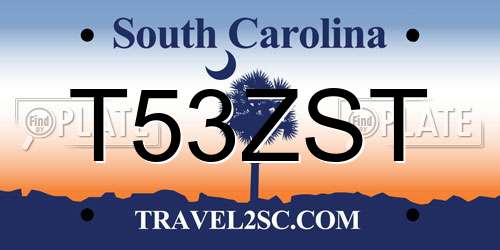 T53ZST South Carolina License Plate
