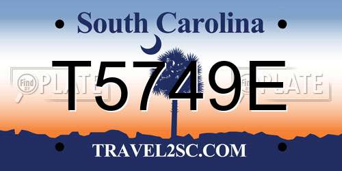T5749E South Carolina License Plate