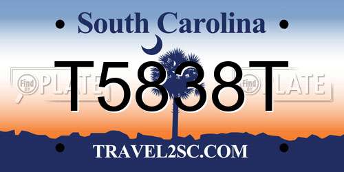 T5838T South Carolina License Plate