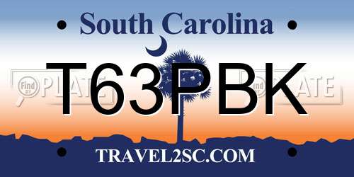 T63PBK South Carolina License Plate