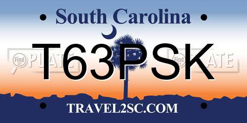 T63PSK South Carolina License Plate