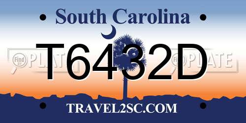 T6432D South Carolina License Plate