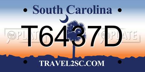T6437D South Carolina License Plate