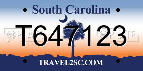 T647123 South Carolina License Plate