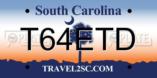 T64ETD South Carolina License Plate