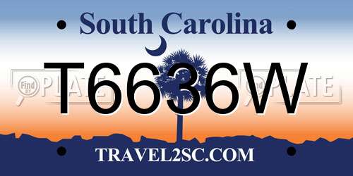 T6636W South Carolina License Plate