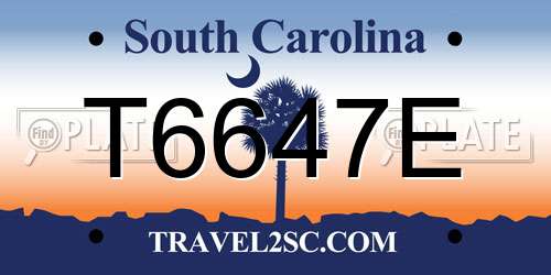 T6647E South Carolina License Plate