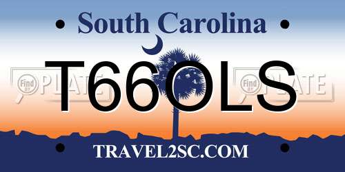 T66OLS South Carolina License Plate