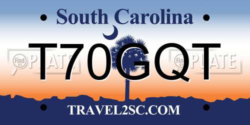 T70GQT South Carolina License Plate