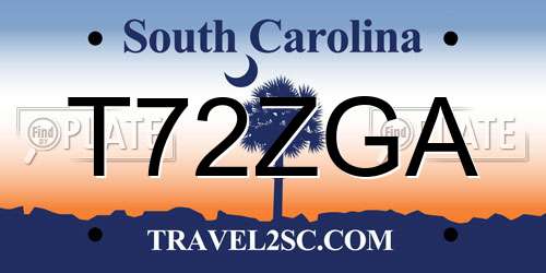 T72ZGA South Carolina License Plate