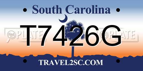 T7426G South Carolina License Plate