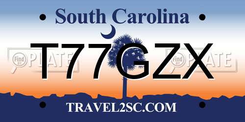 T77GZX South Carolina License Plate