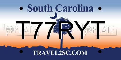 T77RYT South Carolina License Plate