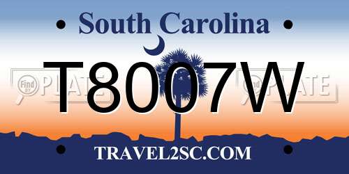 T8007W South Carolina License Plate