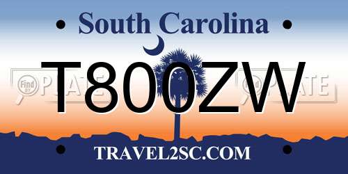 T800ZW South Carolina License Plate
