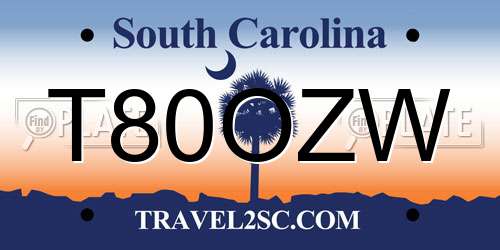 T80OZW South Carolina License Plate