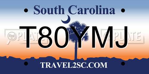 T80YMJ South Carolina License Plate