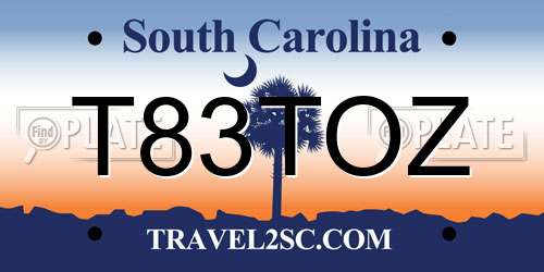 T83TOZ South Carolina License Plate