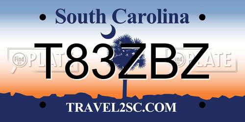 T83ZBZ South Carolina License Plate