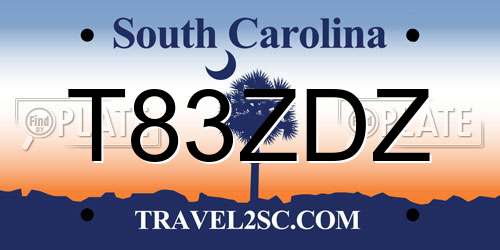 T83ZDZ South Carolina License Plate