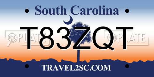 T83ZQT South Carolina License Plate