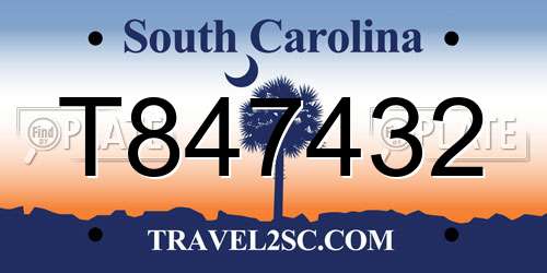 T847432 South Carolina License Plate