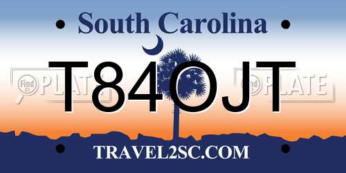 T84OJT South Carolina License Plate