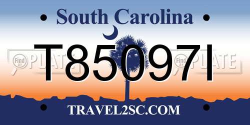 T85097I South Carolina License Plate
