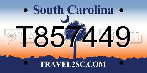 T857449 South Carolina License Plate