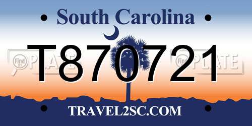 T870721 South Carolina License Plate