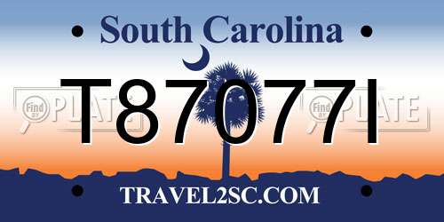 T87077I South Carolina License Plate