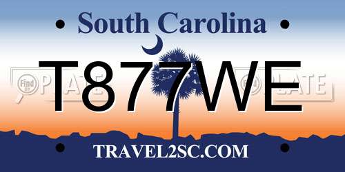T877WE South Carolina License Plate